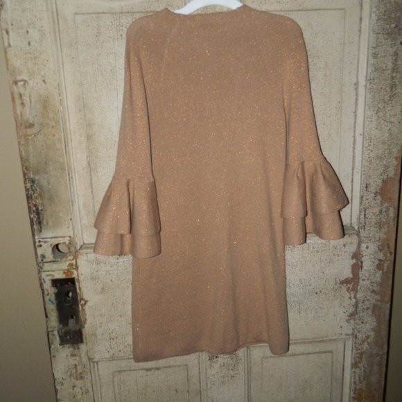 Anthropologie Claudette Ruffled Sweater Dress Tan Gold Metallic Size XS BB-25 - Picture 6 of 6